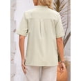thumbnail image 4 of DARING DIVA Women's Button Down Cotton Short Sleeve V Neck Casual Tunic Blouse S Apricot, 4 of 6