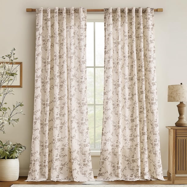 Cortinas Jinchan de lino con estampado floral, 100 x 240 cm, para sala de estar, color marrón