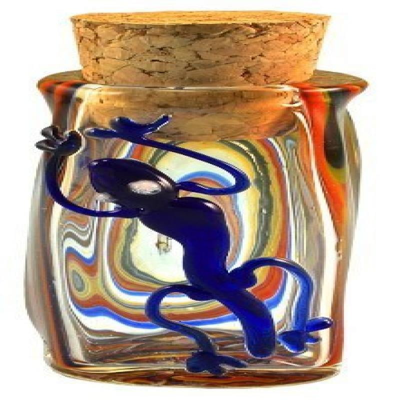 Lizard Swirl Hand Blown Pyrex Jar w//Cork 3.5/”