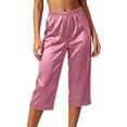 thumbnail image 3 of Hxshgdsn Womens Satin Cropped Wide Leg Pants Elastic Waist Casual Capri Trousers for Summer Home Relax Daily Casual Outings（Light Blue/L）, 3 of 7