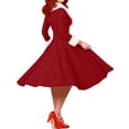 thumbnail image 4 of HAPIMO Women's Casual Cocktail Party Wedding Guest Tea Length A Line Dress Long Sleeve Spring Vintage Prom Dress Workout Fashion Deep V Neck Fleece Fall Dress Red XXXL, 4 of 7