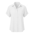 thumbnail image 2 of Womens Button Up Shirt with Pocket Lapel Short Sleeve Blouse V Neck Dressy Casual Summer Work Tops S-XXL (M, White), 2 of 8