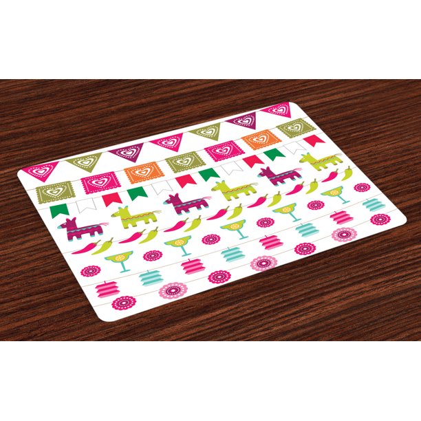 Fiesta Placemats Set of 4 Latin American Motifs Flags Chili Peppers