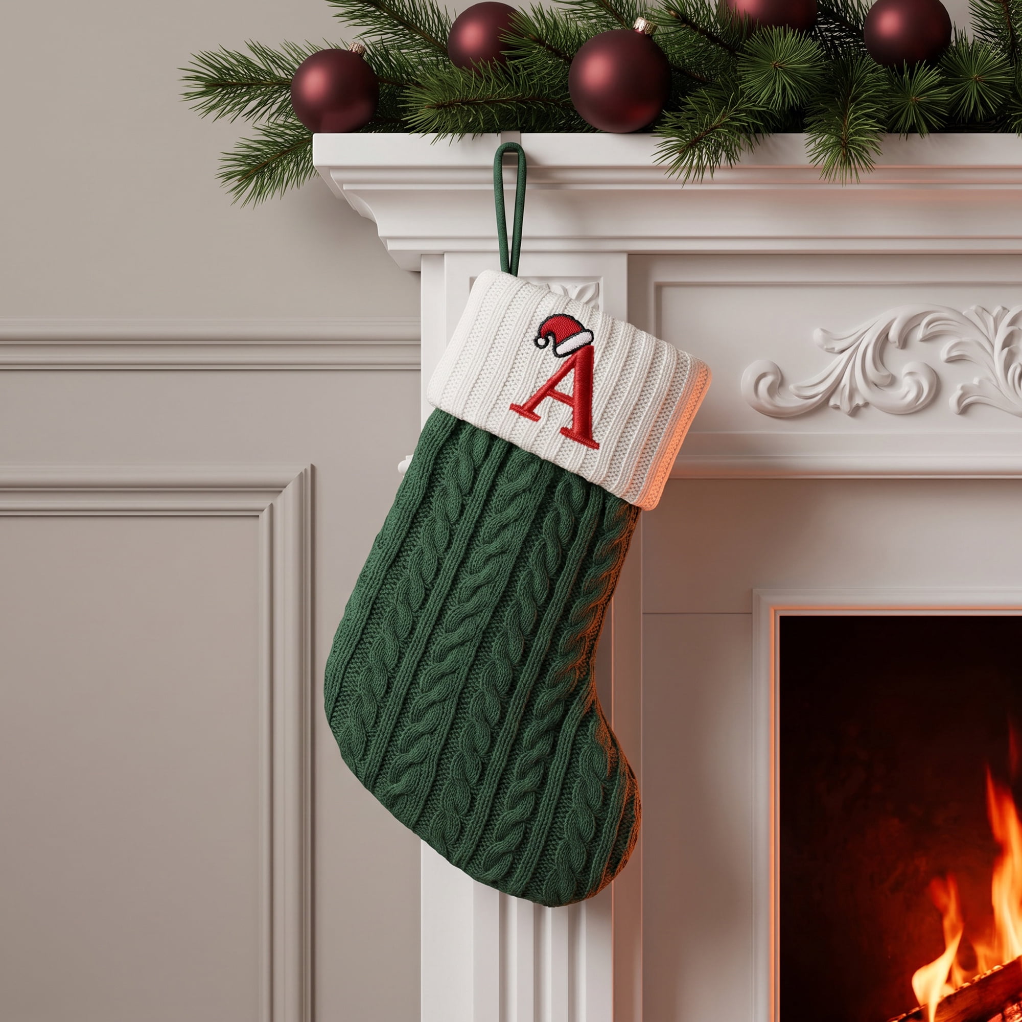 Unique Bargains Christmas Luxury Grand Hearth Accent Stocking Green Letter A 8"