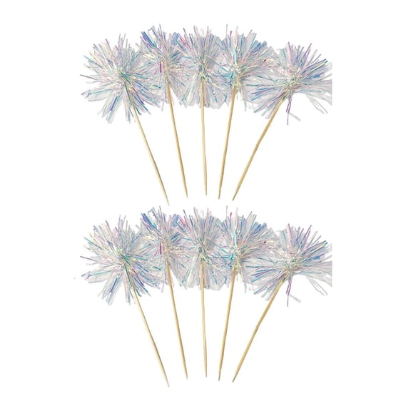 hejhncii 10Pcs Wooden Cake Decorations Colorful Tinsel Cake Insert Sticks For Birthday