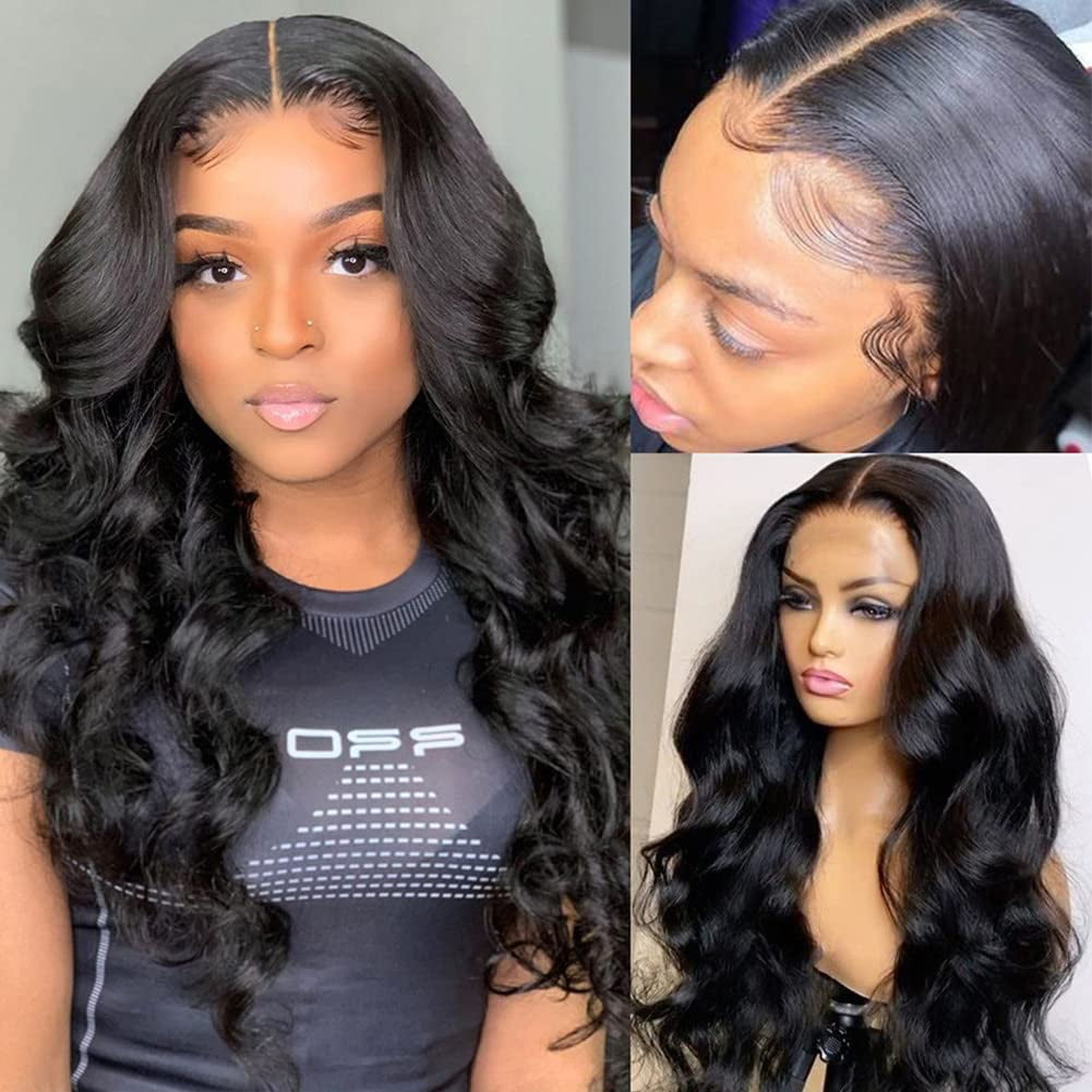 13x6 HD Transparent Body Wave Lace Front Wigs Human Hair Wigs for Black Women Glueless Brazilian Virgin Lace Frontal Wigs Human Hair Pre Plucked With Baby Hair Natural Black