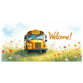 thumbnail image 1 of Watercolor Style Welcome Banner with Yellow School Bus and Floral Elements Backdrop Decorations for School Events Party Openings Community Gatherings and Classroom Decor, 1 of 4