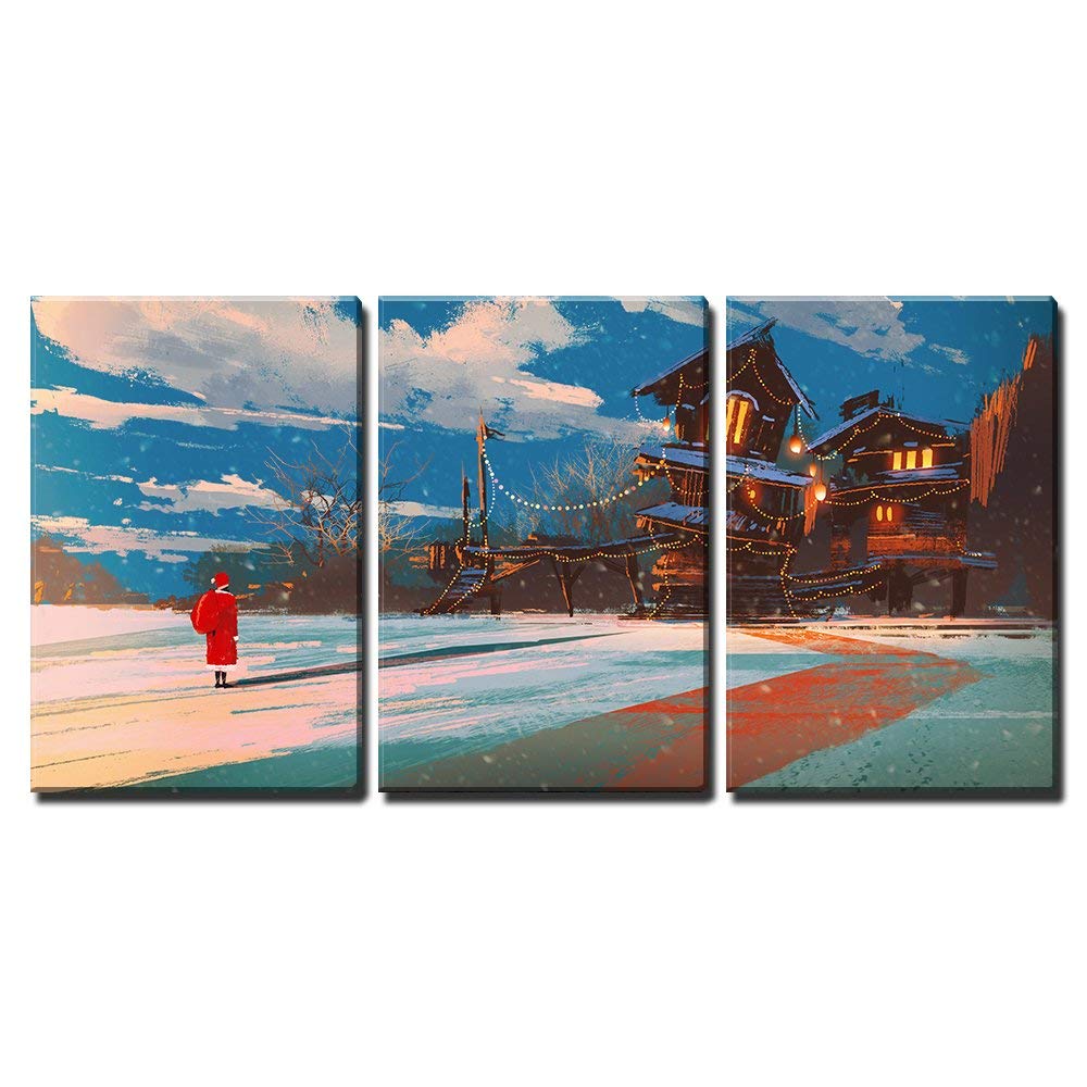 Buy Wall26 3 Piece Canvas Wall Art - Winter Landscape with Wooden House ...