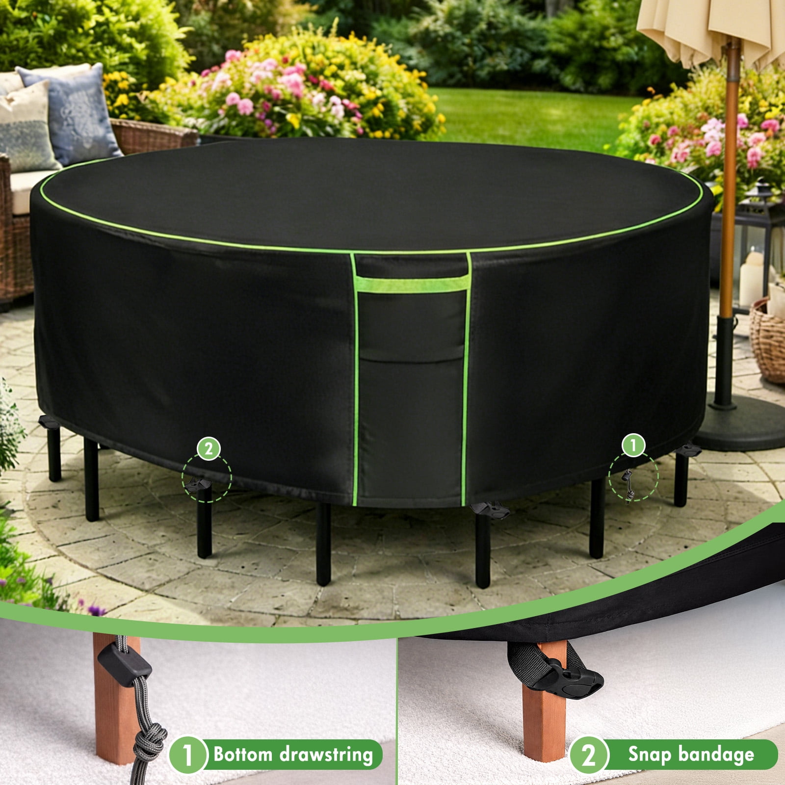 Round Patio Furniture Covers, 84" Dia Outdoor Furniture Covers, Waterproof Outdoor Table Cover, Fire Pit Cover, 420D Cover for Outdoor Furniture Set, Black