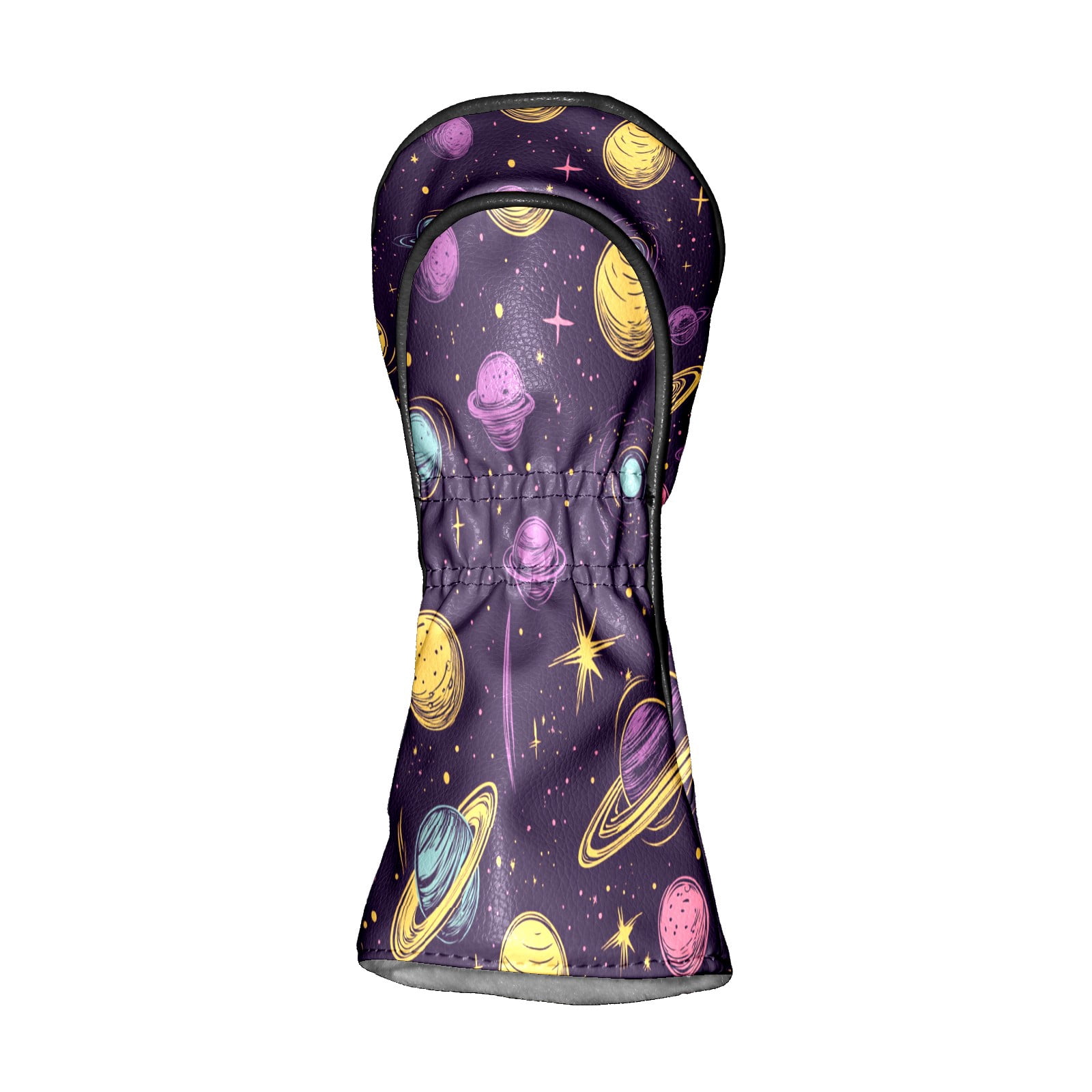 Golf Club Covers PU Leather Waterproof Head Covers for Fairway Woods Hybrids Cartoon Planet Pattern