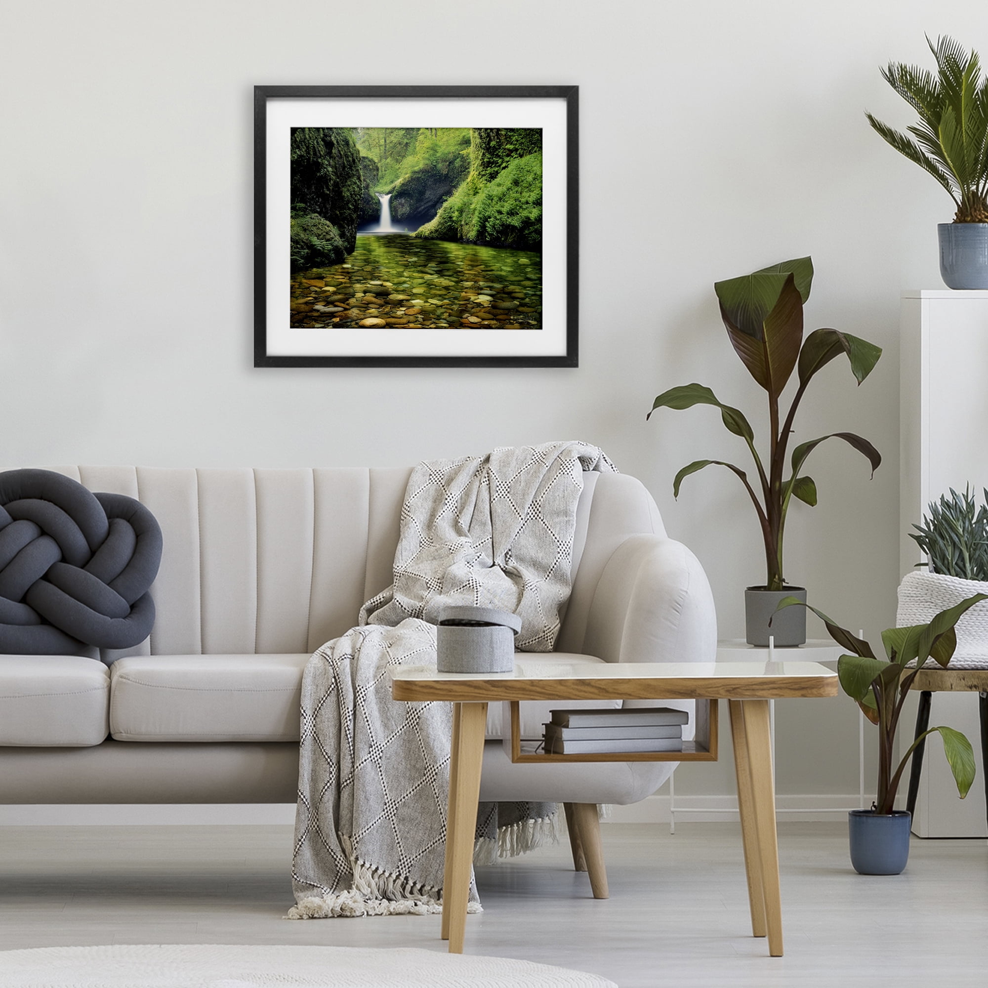 Stupell Industries Punchbowl Falls in Emerald Forest Black Framed Print Under Glass, design by Dennis Frates