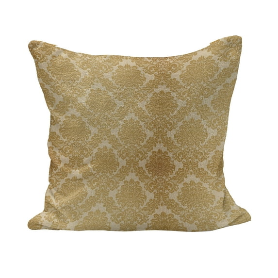 Damask Fluffy Throw Pillow Cushion Cover, Flower Pattern Vibrant Image with Baroque Pattern Blooming Foliage Design, Rectangle Accent Pillow Case, 36" x 16", Mustard Amber, by Ambesonne