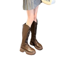 thumbnail image 5 of XIMIN Girls Mid Calf Wedges Chunky High Heel Round-Toe Knee High Boots Kids Lace up Non Slip Thick Sole Height Increasing Riding Shoes Leather Side Zipper Boots, 5 of 6