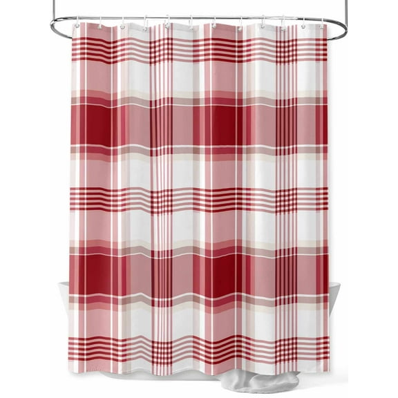 Shower Curtain Check Plaid Bath Curtains Decor Red White Waterproof Polyester Fabric Bathroom Shower Curtain Set with 12 Hooks Decoration 72 x 72 Inches