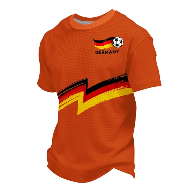Women's Germany Football Graphic T-Shirt, Men's Soccer Graphic T-Shirt, Casual Short Sleeve Sports Top for Workout for Soccer Tournament 2026 Saffron Size: 3XL