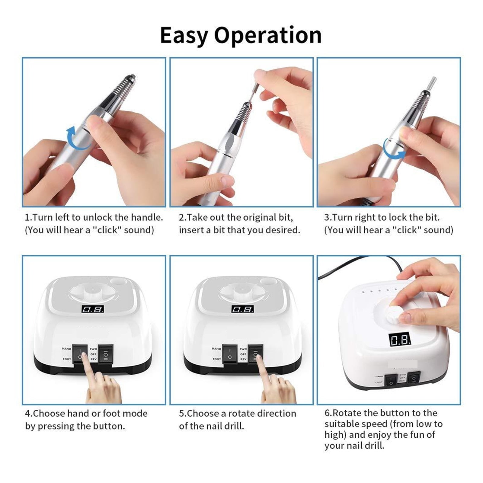 Electric Nail Drill Machine Kit With Foot Pedal For Acrylic Nails, Gel Nail Art Polisher, Professional Nail File Manicure ,Lightweight and Portable