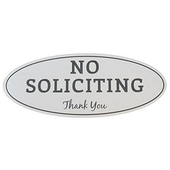no soliciting sign - laser engraved sign (medium - 2.8" x 7", brushed silver with black letters)