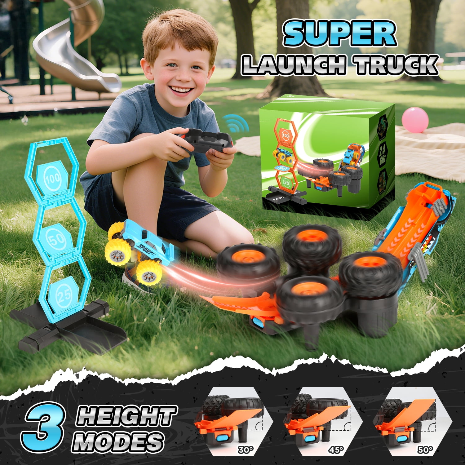 Huge Wave Remote Control Car, 1:16 Scale RC Stunt Monster Truck Toys, with Transform Track and Mini Car, Christmas Birthday Gift
