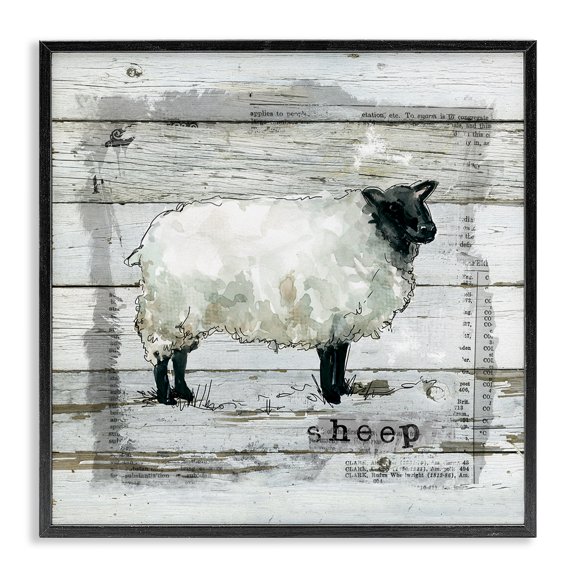 Stupell Industries Rustic Lodge Charming Country Sheep Book Collage Rustic Pattern Black Framed Giclee Art, 12 x 12, by Carol Robinson