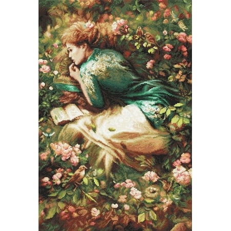 UPC: 4840746044908 | Counted Cross Stitch Kit Into Dreamland Leti959 By LetiStitch Green Flowers Canvas Cotton Girl Grass