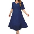 thumbnail image 2 of SMihono Robes Bohèmes d'Été Femmes Grande Taille Ample Mode Décontractée Col Rond Uni Manches Courtes Mi-Longues Robe Taille, 2 of 8