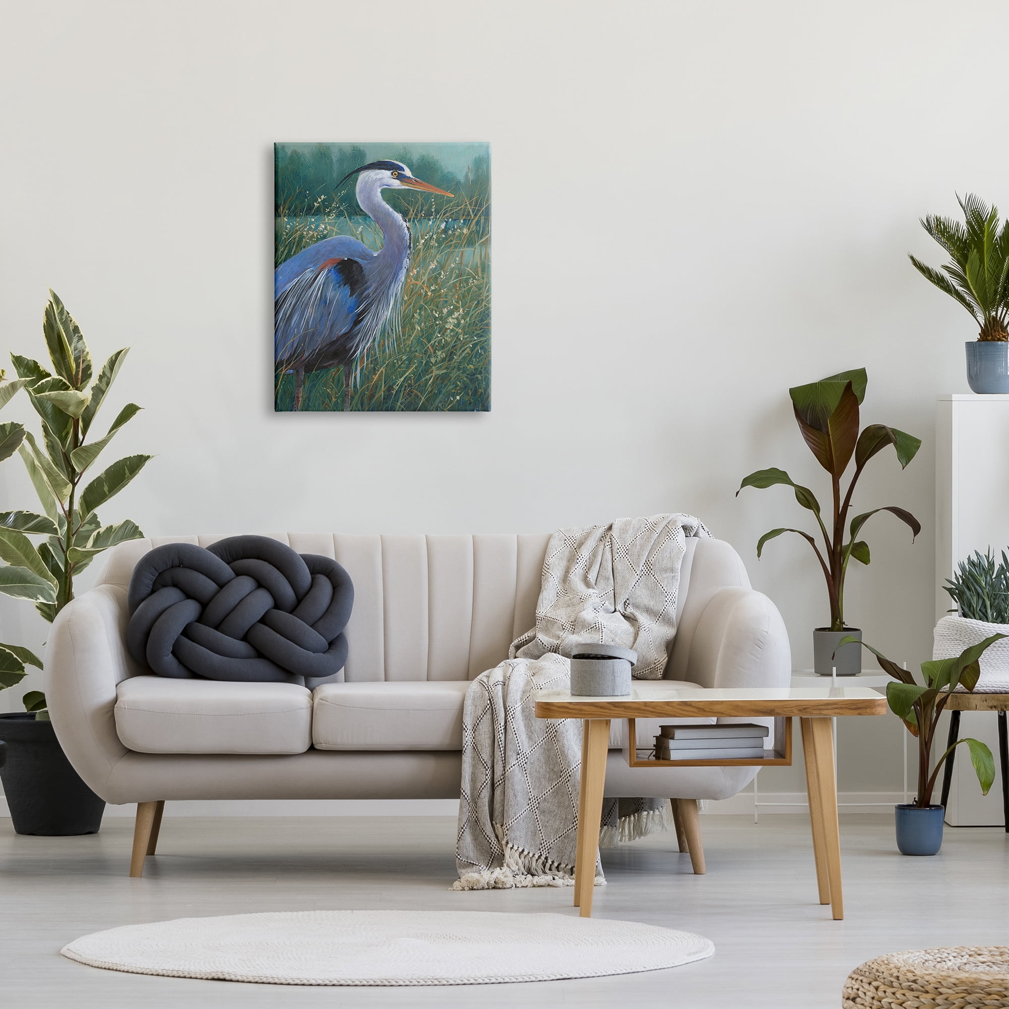 Stupell Industries Heron Landscape Painting Animals & Insects Painting Gallery Wrapped Canvas Art Print Wall Art, 24 x 30