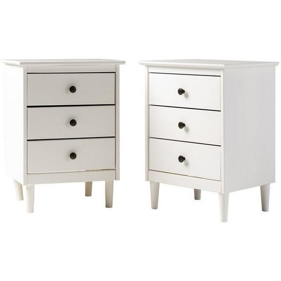 Pemberly Row Mid-Century Solid Wood Bedroom Nightstand in White (Set of 2)