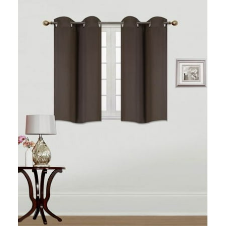 2PC BROWN THERMAL PANEL SMALL CURTAIN KITCHEN NURSERY WINDOW GROMMET BLACKOUT SIZE 30