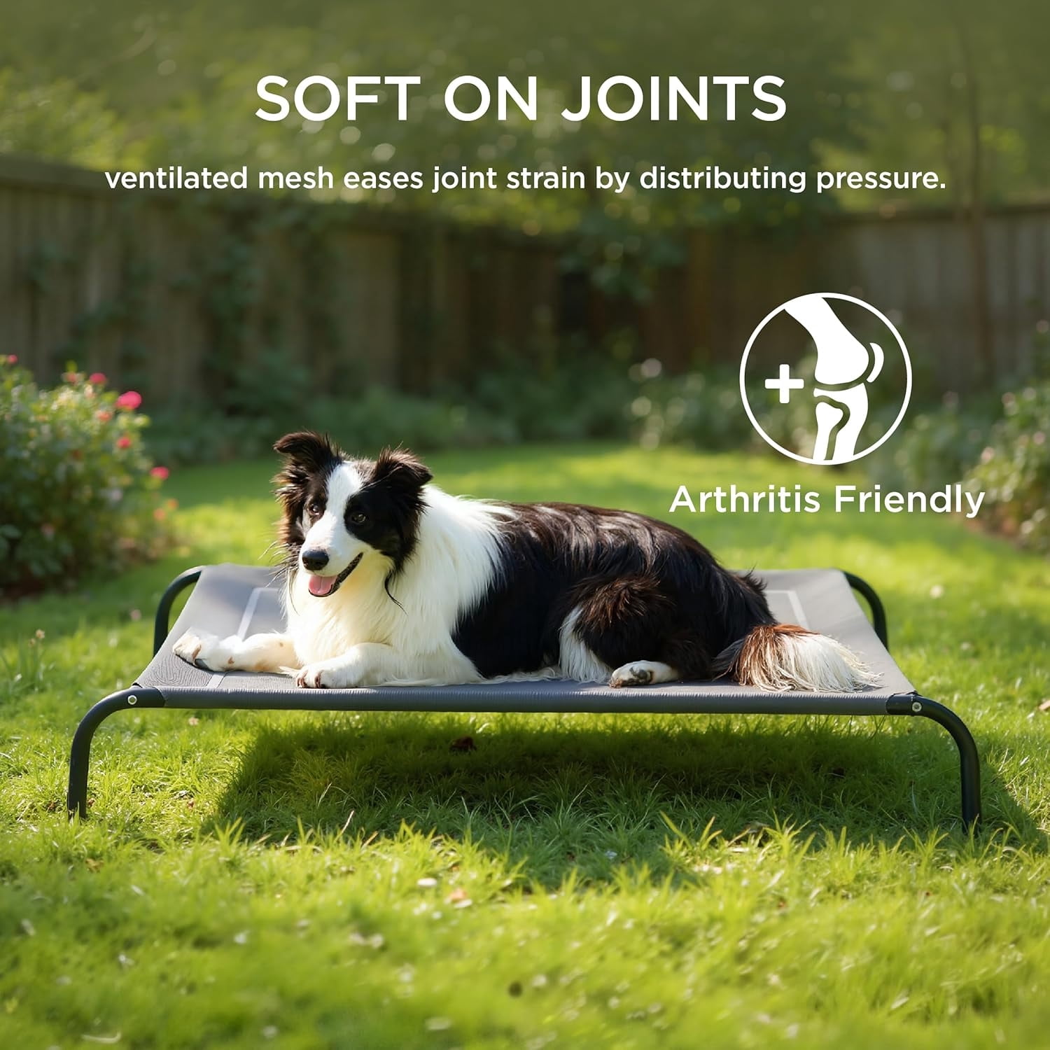 Outdoor Elevated Dog Bed Large Sized Dog, Portable Indoor & Outdoor Cooling Raised Cot Pet Hammock Bed with Skid-Resistant Feet, Frame with Breathable Mesh