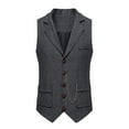thumbnail image 2 of RKSTN Mens Suit Vest Tweed Retro Herringbone Style Formal Dress Vest Stylish Solid Color V Neck Sleeveless Single Button Slim Fit Vintage Casual Versatile Waistcoat Wedding Vest with Pockets, 2 of 9