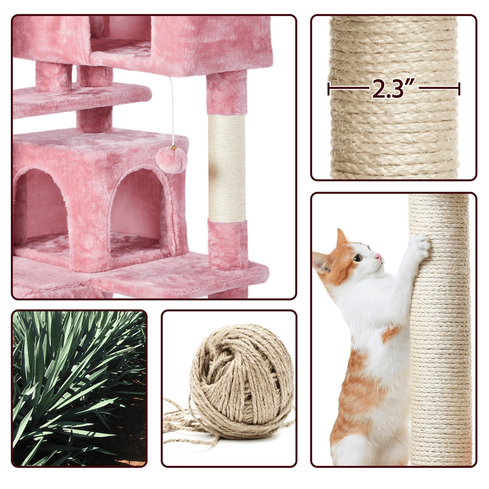 Alden Design 54.5" H Double Condo Cat Tree with Scratching Post Tower, Pink