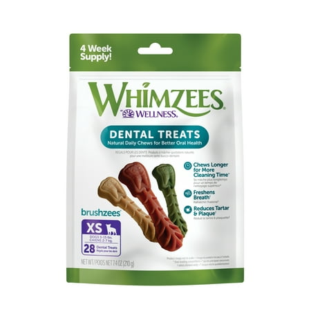 UPC: 0815436018853 | Whimzees Daily Use Pack Dental Treats for Dogs  Extra Small Brushzees Bag of 28