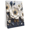 thumbnail image 2 of White Anemones Canvas Wall Art for Living Room Bedroom Bathroom, Rustic Floral Golden Leaf Veins Deep Navy Backdrop Canvas Art Wall Decor, Artwork for Walls Home Office Decor, 12"x16", 2 of 9