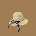 thumbnail image 3 of Sombreros de paja con lazo de flores pequeñas para mujer, gorros de pescador portátiles plegables, portátiles, con ala grande, color azul, japonés, para verano, 3 of 5