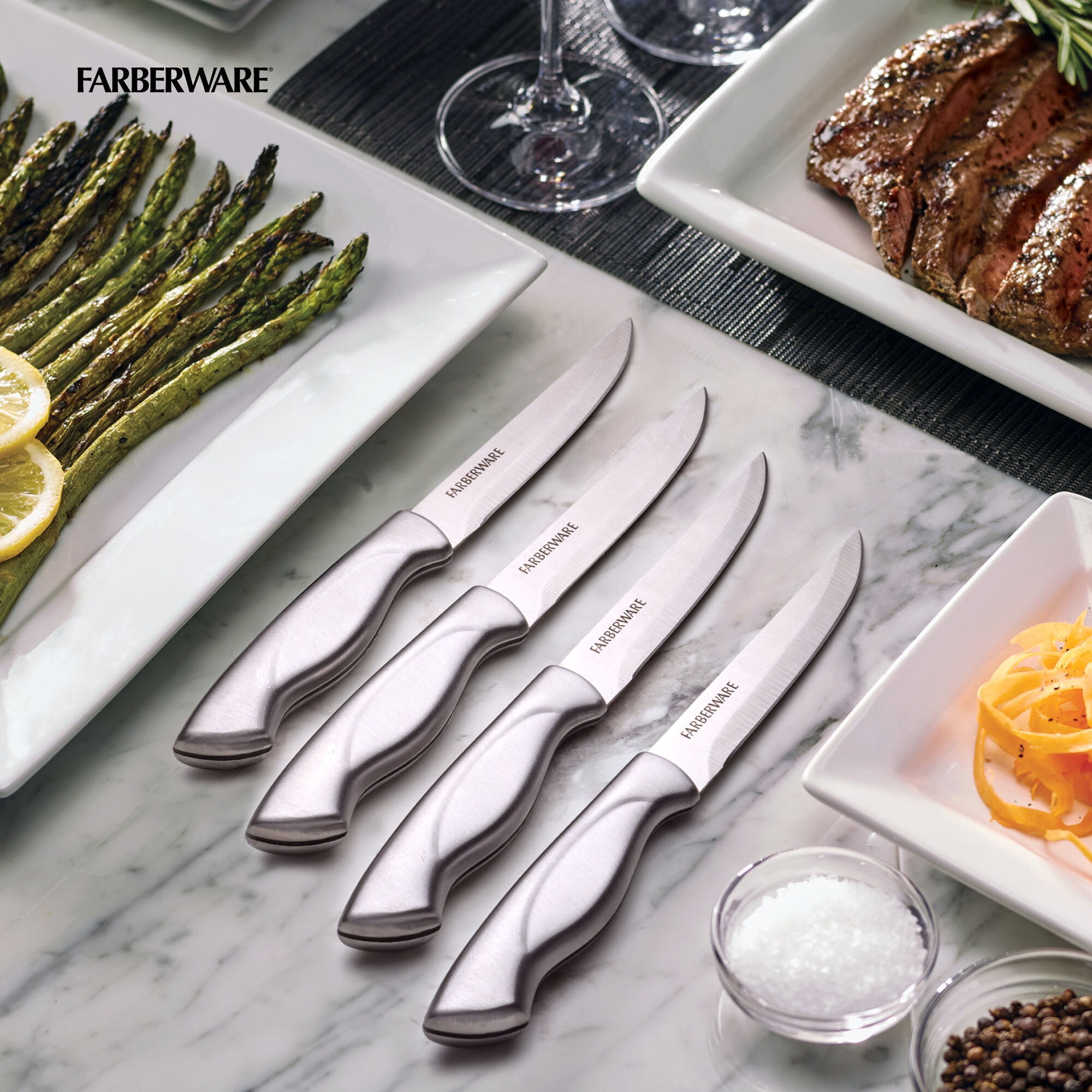 Farberware Classic 4-Piece Stainless Steel Steak Knife Set, Stainless Steel Handles