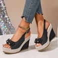 thumbnail image 2 of Rokment Women's Denim Bow Platform Wedge Dressy Sandals 2026 Summer Fashion Casual Canvas Espadrilles Chunky High Heels Slingback Dress Sandals for Ladies Black Size 6.5, 2 of 6
