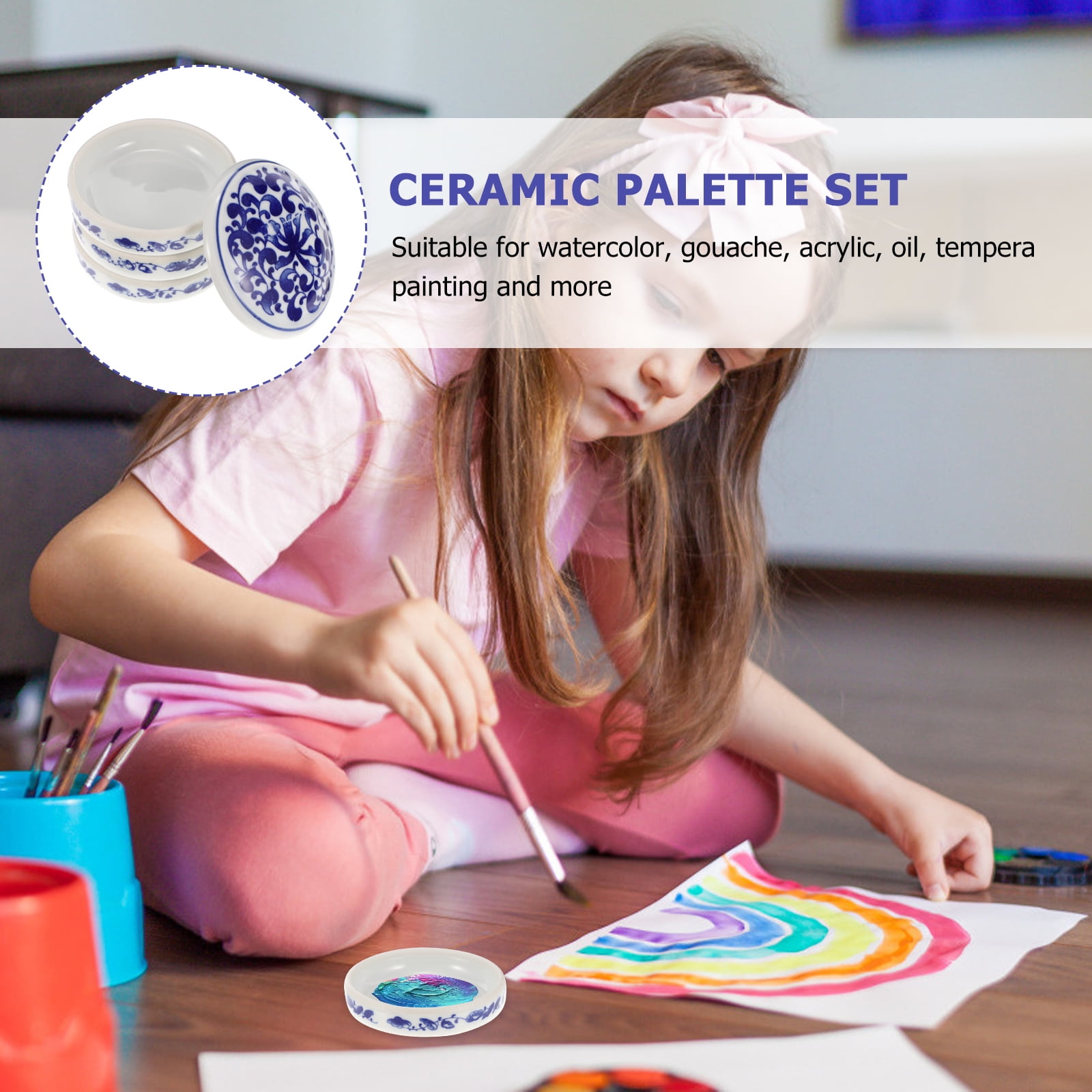 Five Layer Palette 5 Layers Ink Dish Paint Tray Ceramic Chinese Painting Watercolor Pigment Plate