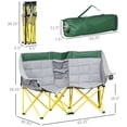 thumbnail image 3 of Outsunny 2-Person Loveseat Camping Chair, Oversized Folding Double Lawn Chair with Cup Holders & Carry Bag, Oxford Fabric & Steel Frame, Green, for Picnic, Beach, Fishing, Outdoor, 3 of 8