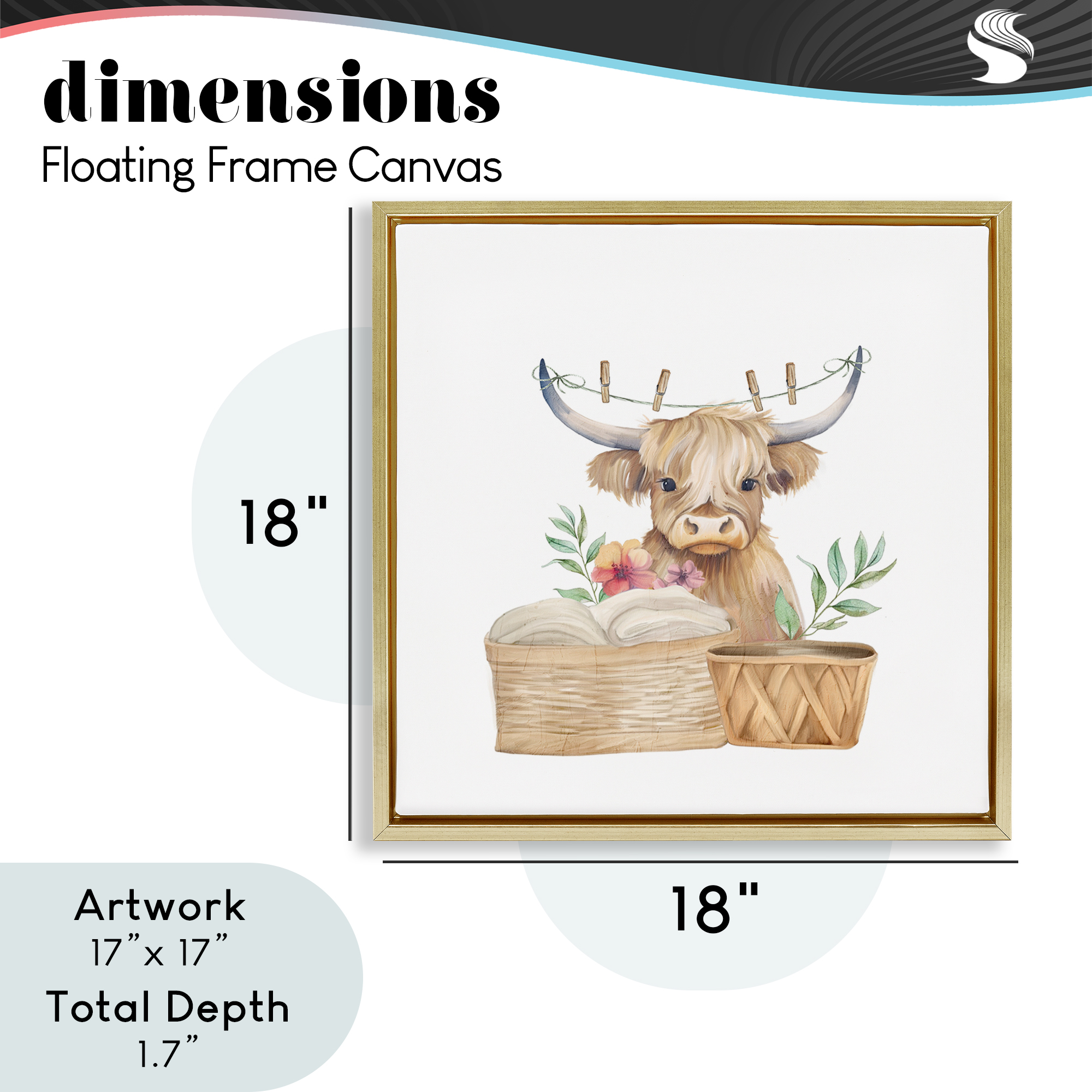 Laundry Day Baby Cattle Gold Framed Floater Canvas Wall Art, design by Kim Allen