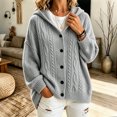 thumbnail image 5 of Rrxhxhs Cardigan for Women Solid Color Cable Knit Button Front Long Sleeve Loose Casual Hooded Sweater Cover Up, 5 of 5