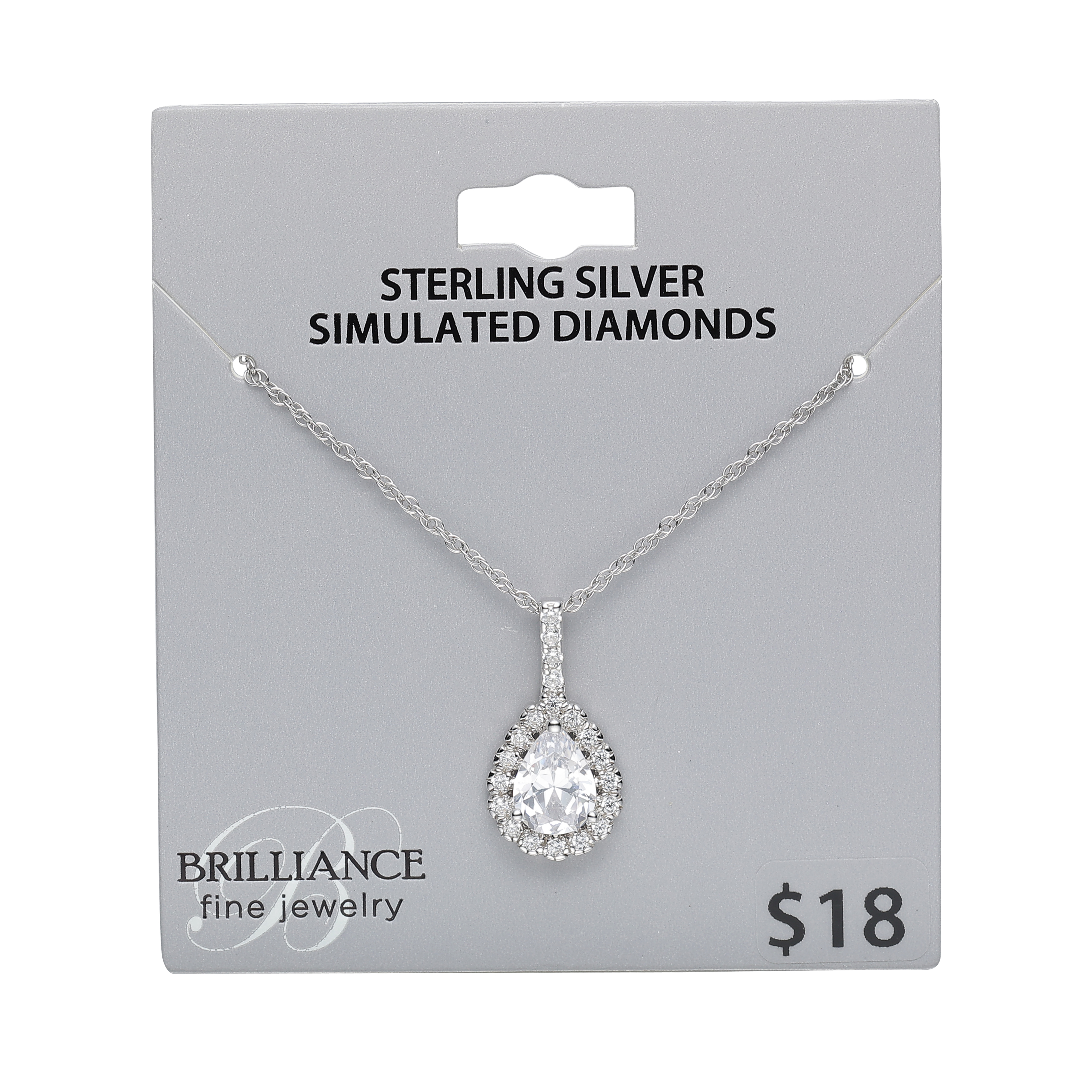 Brilliance Fine Jewelry Women's Simulated Diamond Pear Halo Pendant in Sterling Silver