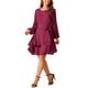 thumbnail image 4 of INSPIRE CHIC Vestidos de Otoño para Mujeres, Cuello Redondo, Manga Larga, Cintura con Cinta, Vestido Corto con Volantes, Estilo Skater, XL Rojo Vino, 4 of 5
