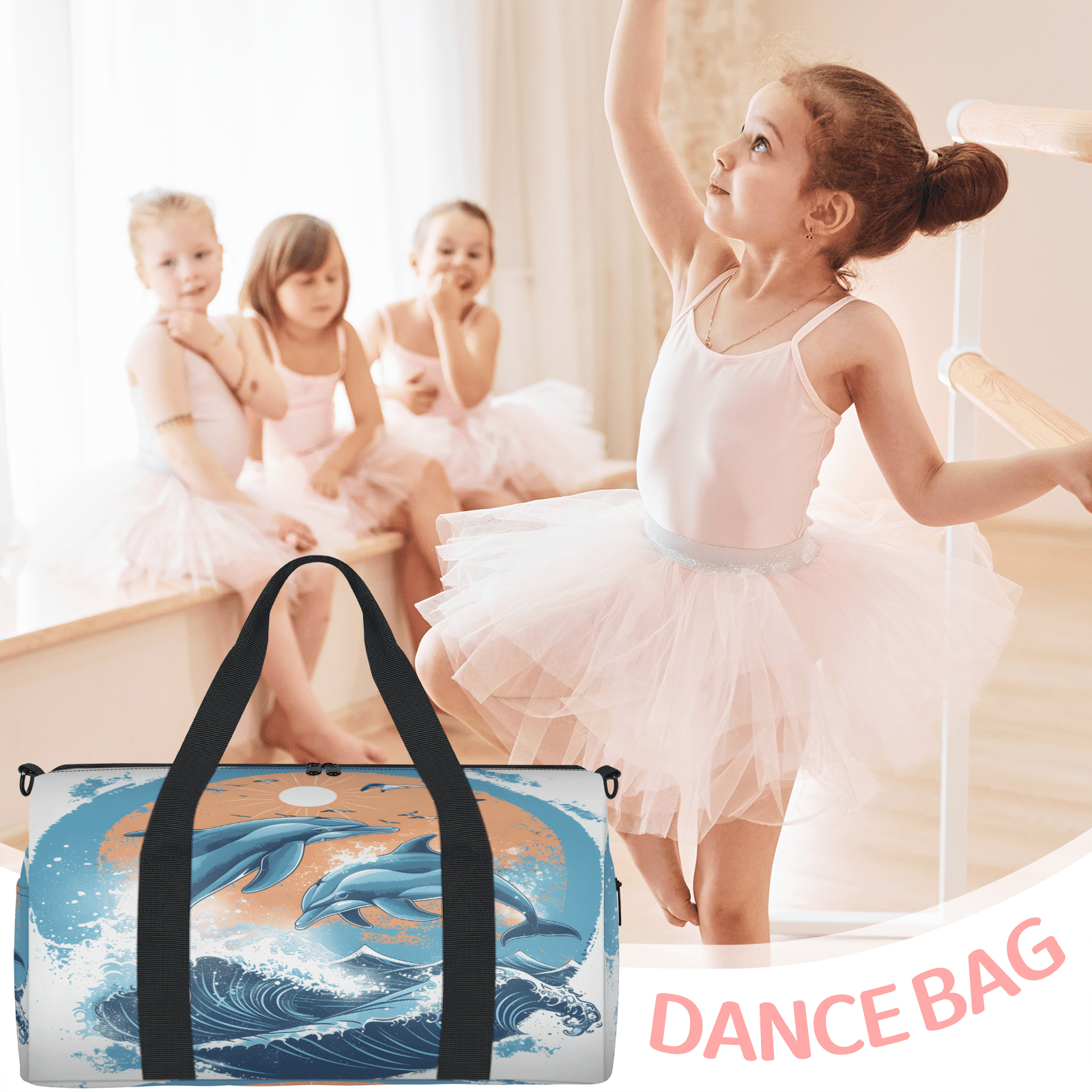 Herdesigns Dolphin Travel Duffle Bag Sports Yoga Weekender Overnight Carry on Workout Bags Lightweight Waterproof Gym Tote Bag for Women Sea Animals Blue Ocean