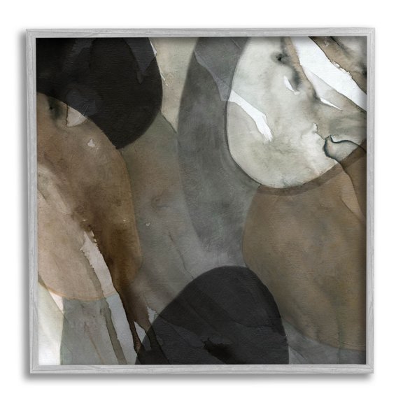 Stupell Industries Contemporary Round Layered Shapes Painting Gray Framed Art Print Wall Art, Design by Carol Robinson
