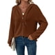 thumbnail image 2 of Sudadera con Capucha de Larga de Punto Gofre para Mujer, con Cordón, Botones, Cuello en V, Informal, con Capucha. Color Caramelo XL, 2 of 9