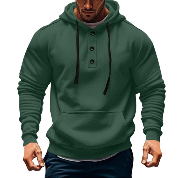 Sudadera con capucha para hombre, color liso, a la moda, con bolsillo, botón, cordón, informal, deportiva, de manga larga, cárdigan con capucha, sudadera para hombre, blusa de poliéster