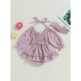 thumbnail image 4 of Cenuakty Newborn Girl Outfit, Long Sleeve Tie-up Pleated Romper with Hairband Fall Clothes for Casual Daily, 4 of 9