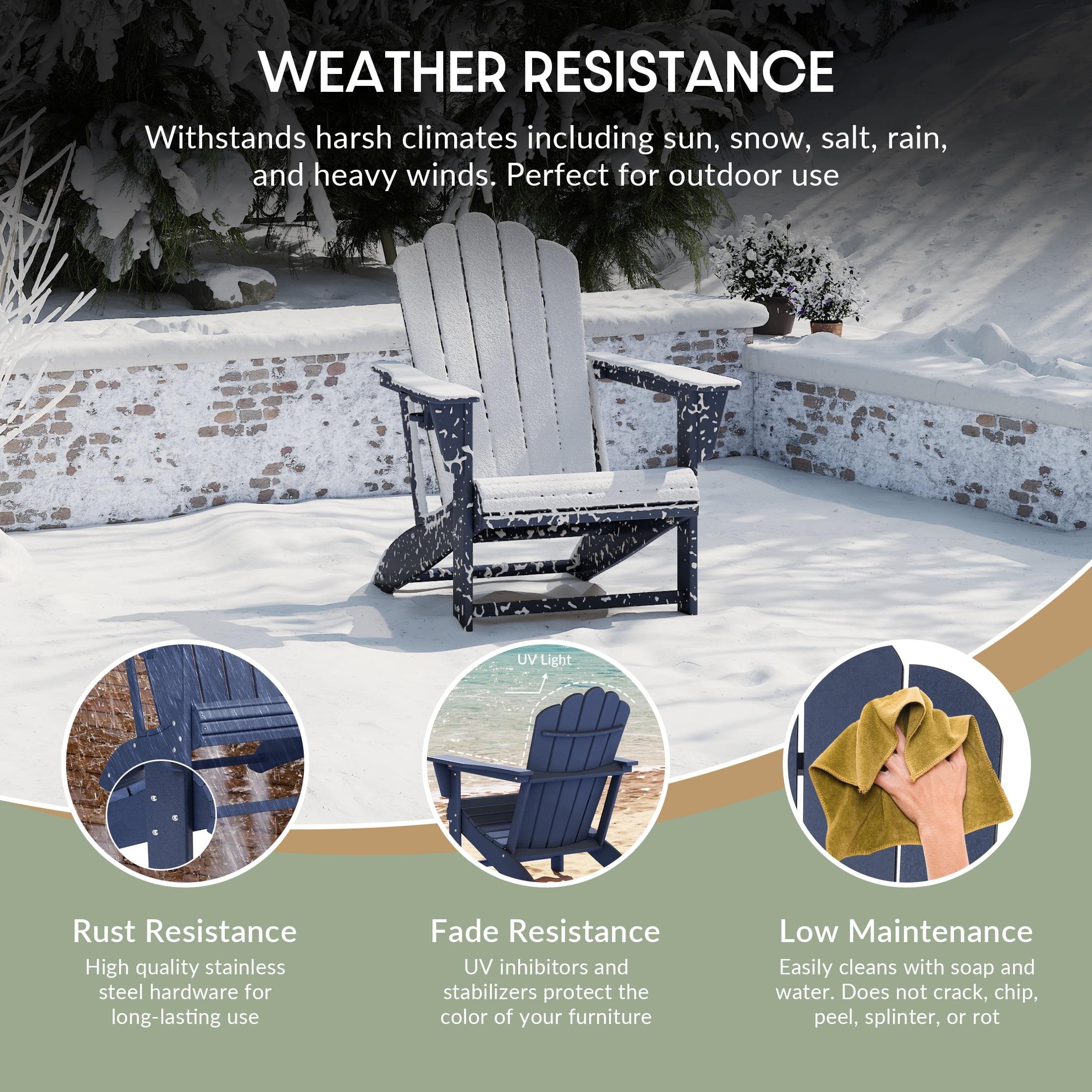 WestinTrends Highland Outdoor Patio HDPE Adirondack Chair With Cup Holder, Navy Blue