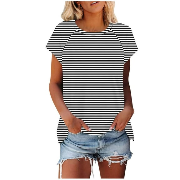 Scyoekwg Womens Trendy Tops 2025 Trendy Womens Summer Fashion Short Sleeve Ladies Blouses Dressy Casual Cute T Shirts Going Out Tops Loose