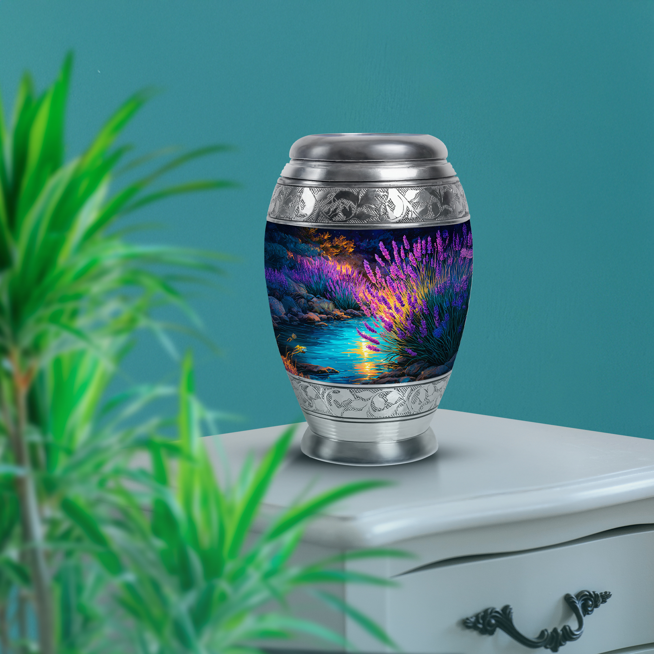 SABURIAL Lavender Grass Urn - Mini Keepsakes Urns - Combo - 10 Inch Large With 3 Inch - Memorial Urns - Large Urn For Human - Human Remains For Mom & Dad